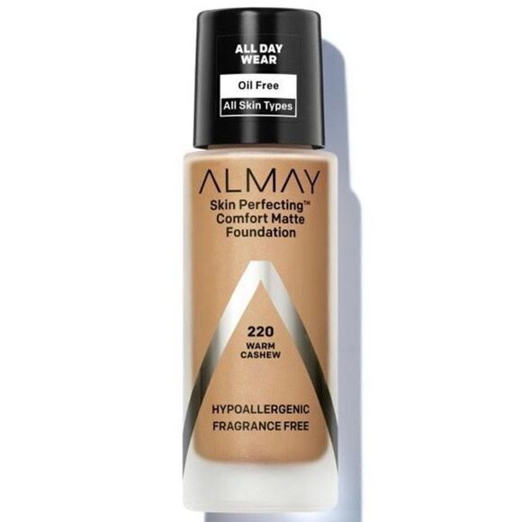 220 Almay Skin Perfecting Comfort Matte Foundation Hypoallergenic Warm Cashew - Picture 1 of 4